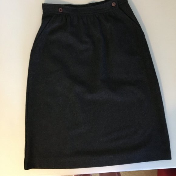Vintage 80s 90s Dark Grey Business Skirt, Retro Button Waist Casual Office Skirt - Picture 3 of 12